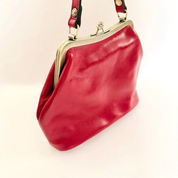 Patricia Nash Laureana Kisslock Small Satchel Bag Red Leather Top Handle Chain - Picture 3 of 10